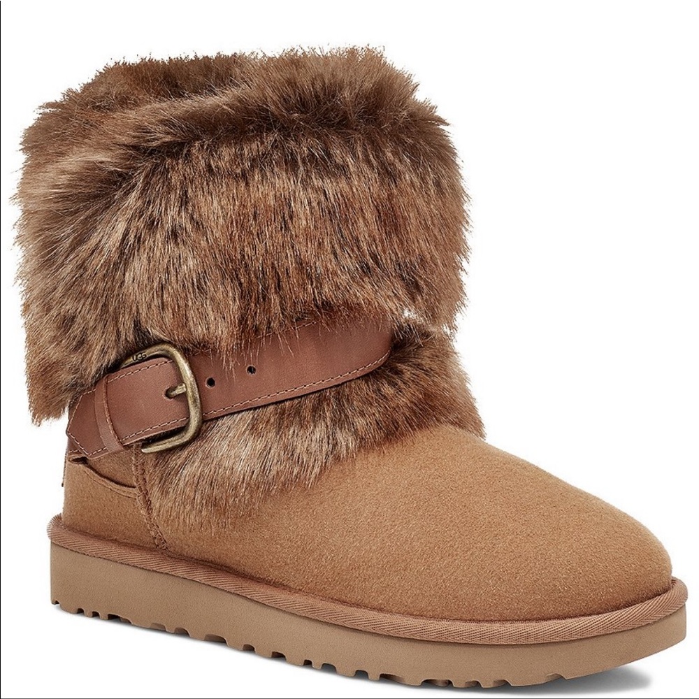 UGG Classic Buckle Mini Suede Faux Fur Booties